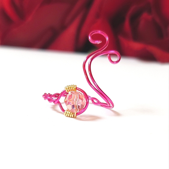 Pink AB Crystal Wire Wrapped Ring HOT Pink Wire Glass Crystal Handmade by me! - Picture 1 of 14
